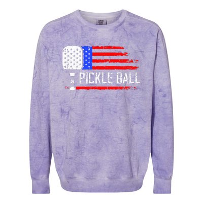 Pickleball US Flag Vintage Pickleball Paddle Colorblast Crewneck Sweatshirt