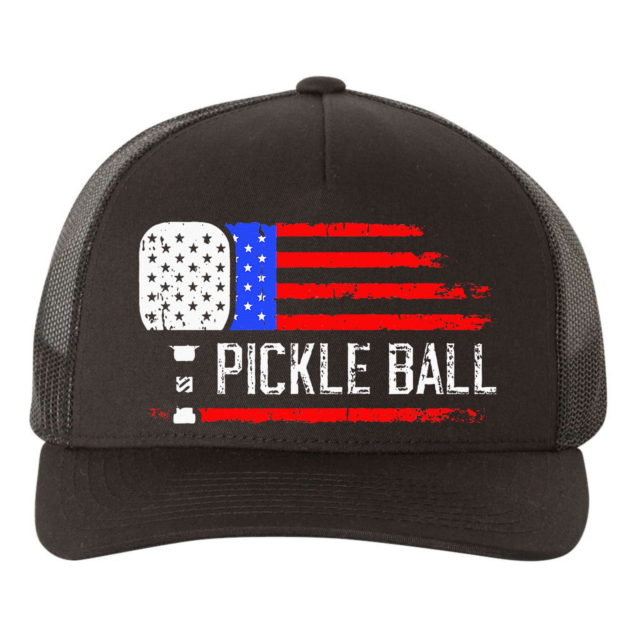Pickleball US Flag Vintage Pickleball Paddle Yupoong Adult 5-Panel Trucker Hat