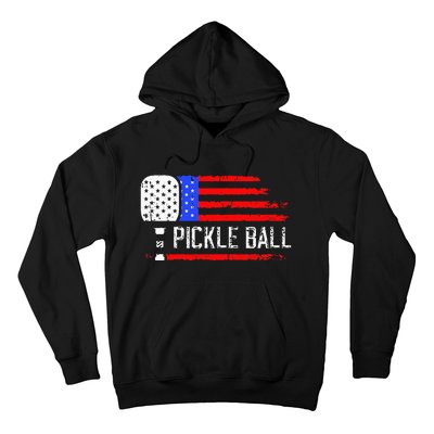 Pickleball US Flag Vintage Pickleball Paddle Hoodie