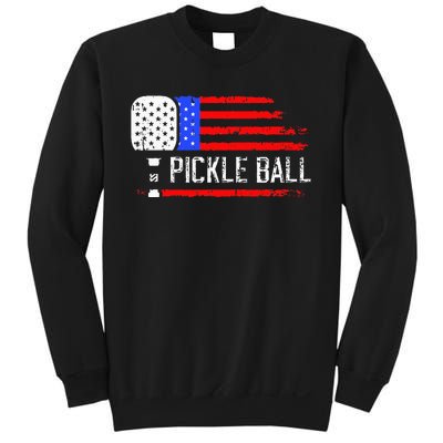 Pickleball US Flag Vintage Pickleball Paddle Sweatshirt