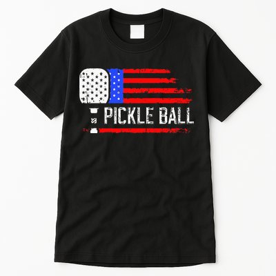 Pickleball US Flag Vintage Pickleball Paddle Tall T-Shirt