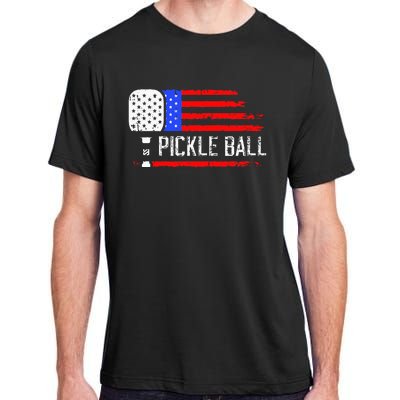 Pickleball US Flag Vintage Pickleball Paddle Adult ChromaSoft Performance T-Shirt