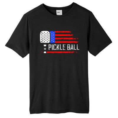 Pickleball US Flag Vintage Pickleball Paddle Tall Fusion ChromaSoft Performance T-Shirt