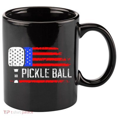 Pickleball US Flag Vintage Pickleball Paddle 11oz C Handle Ceramic Mug