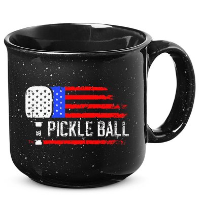 Pickleball US Flag Vintage Pickleball Paddle 15oz Campfire Ceramic Mug