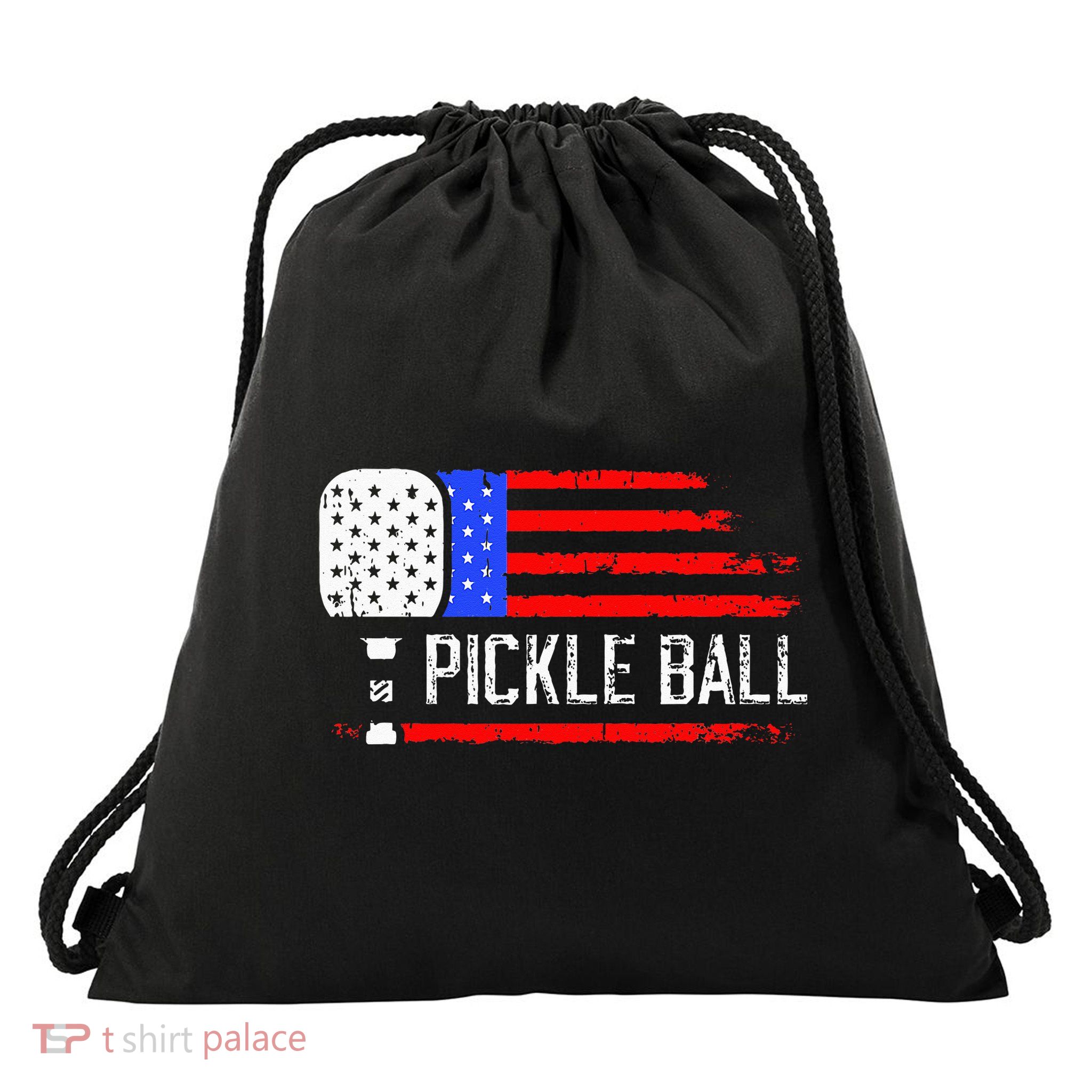 Pickleball US Flag Vintage Pickleball Paddle Drawstring Bag