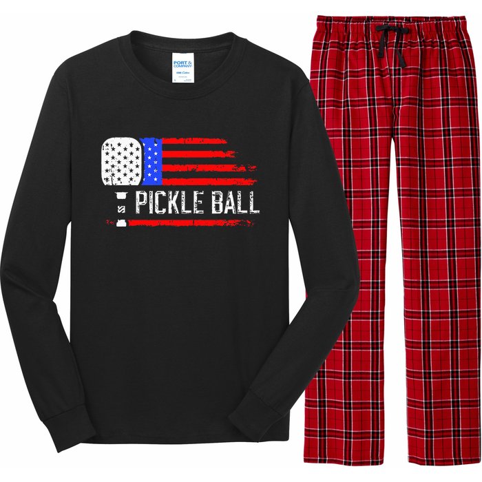 Pickleball US Flag Vintage Pickleball Paddle Long Sleeve Pajama Set