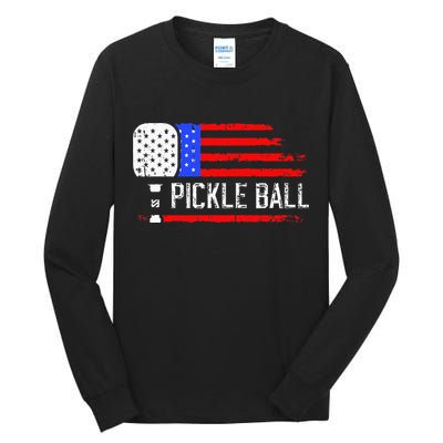 Pickleball US Flag Vintage Pickleball Paddle Tall Long Sleeve T-Shirt