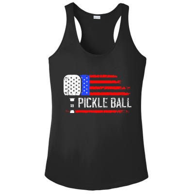 Pickleball US Flag Vintage Pickleball Paddle Ladies PosiCharge Competitor Racerback Tank