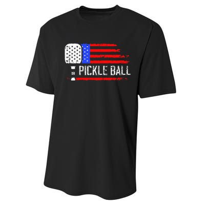 Pickleball US Flag Vintage Pickleball Paddle Performance Sprint T-Shirt