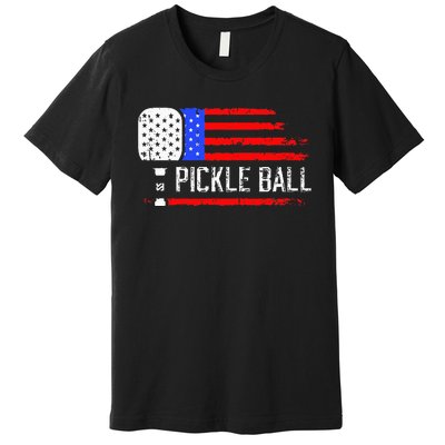 Pickleball US Flag Vintage Pickleball Paddle Premium T-Shirt