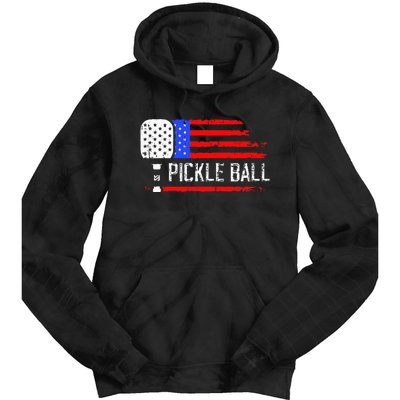 Pickleball US Flag Vintage Pickleball Paddle Tie Dye Hoodie