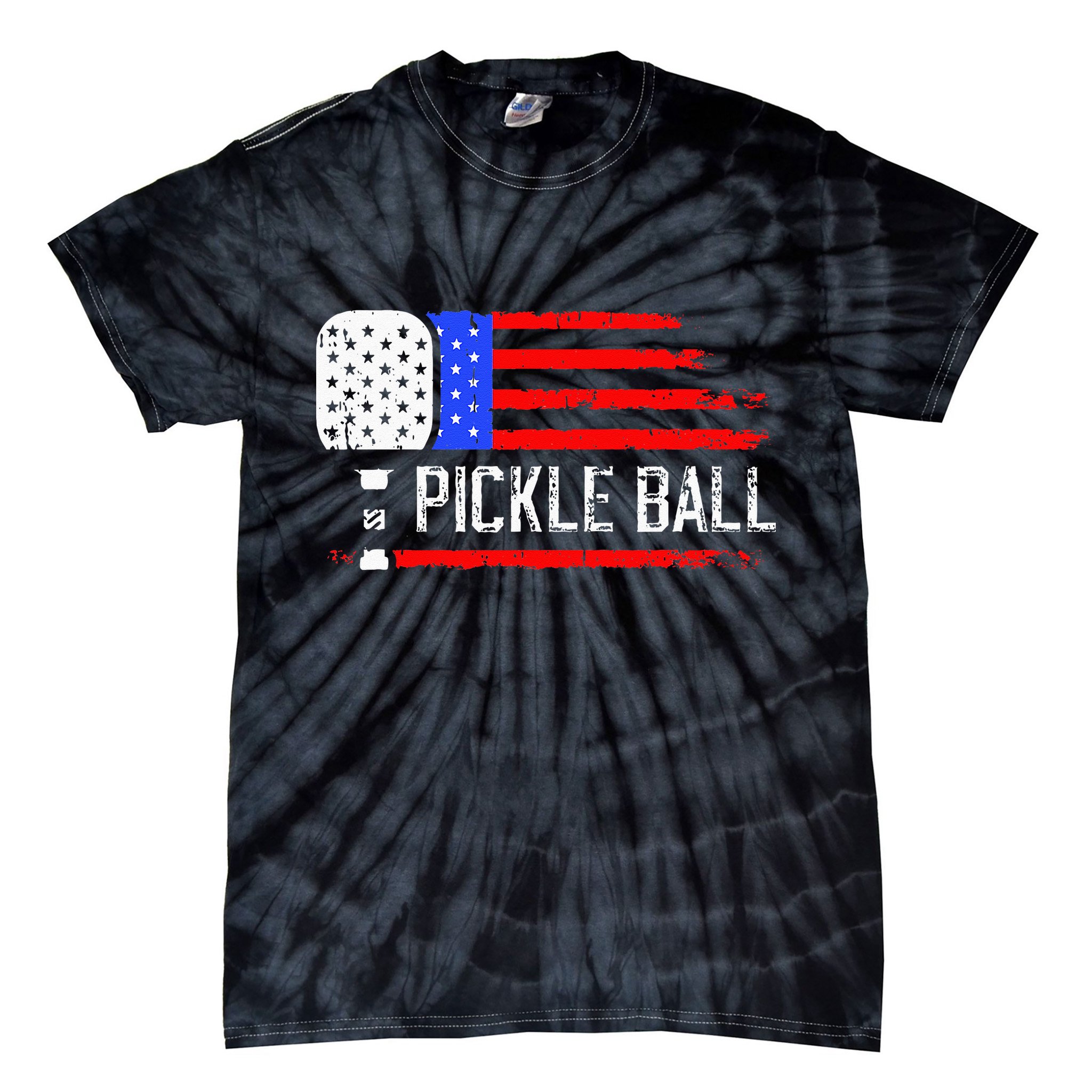 Pickleball US Flag Vintage Pickleball Paddle Tie-Dye T-Shirt