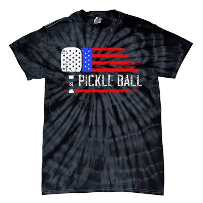 Pickleball US Flag Vintage Pickleball Paddle Tie-Dye T-Shirt