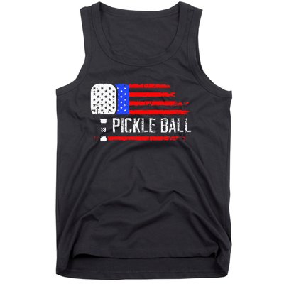 Pickleball US Flag Vintage Pickleball Paddle Tank Top