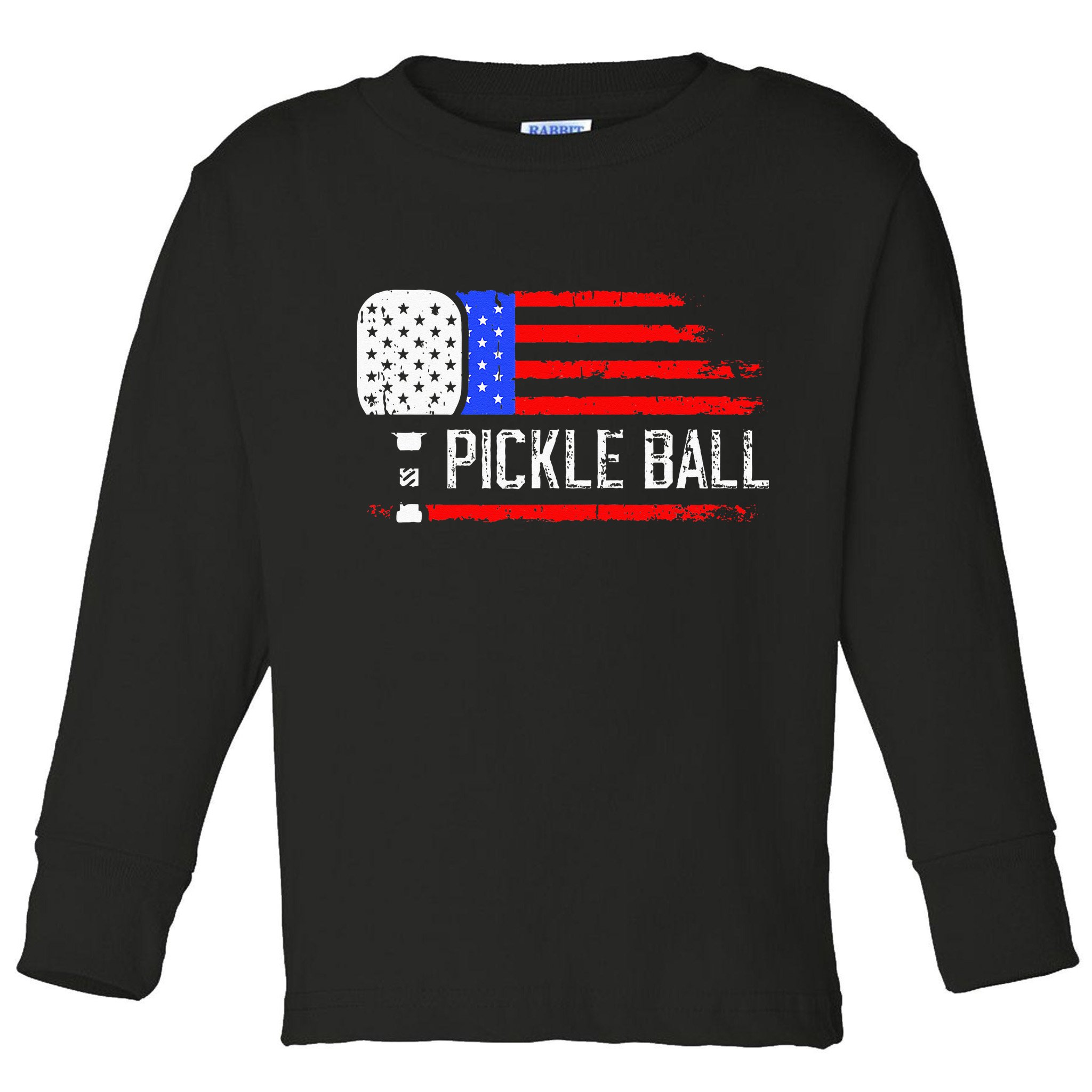 Pickleball US Flag Vintage Pickleball Paddle Toddler Long Sleeve Shirt