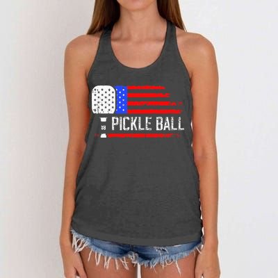 Pickleball US Flag Vintage Pickleball Paddle Women's Knotted Racerback Tank