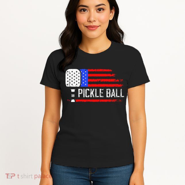 Pickleball US Flag Vintage Pickleball Paddle Womens T-Shirt