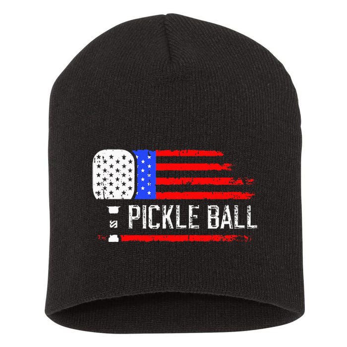 Pickleball US Flag Vintage Pickleball Paddle Short Acrylic Beanie