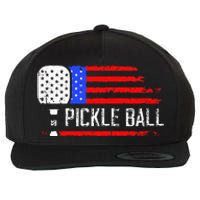 Pickleball US Flag Vintage Pickleball Paddle Wool Snapback Cap