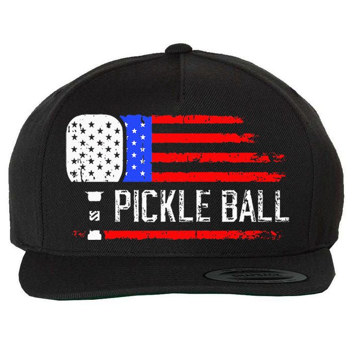 Pickleball US Flag Vintage Pickleball Paddle Wool Snapback Cap