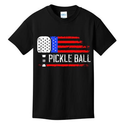 Pickleball US Flag Vintage Pickleball Paddle Kids T-Shirt