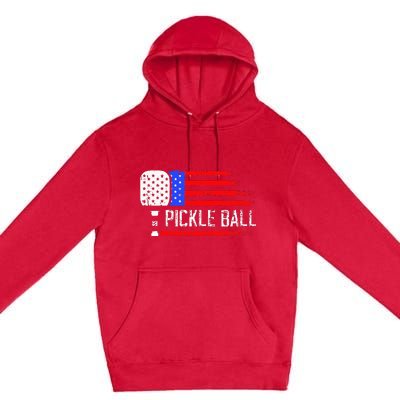 Pickleball US Flag Vintage Pickleball Paddle Premium Pullover Hoodie