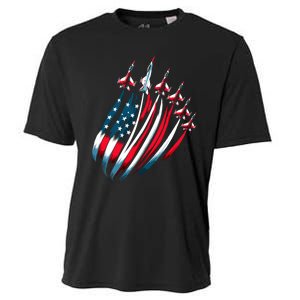 Patriotic Usa Flag Fighter Jets 4th Of July Cooling Performance Crew T-Shirt