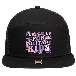 Purple Up For Military Cute Groovy Military Child Month 7 Panel Mesh Trucker Snapback Hat