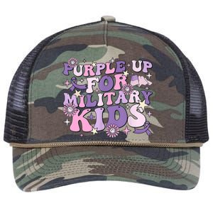 Purple Up For Military Cute Groovy Military Child Month Retro Rope Trucker Hat Cap