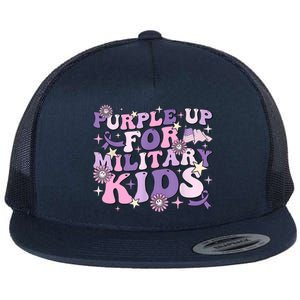 Purple Up For Military Cute Groovy Military Child Month Flat Bill Trucker Hat