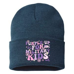 Purple Up For Military Cute Groovy Military Child Month Sustainable Knit Beanie