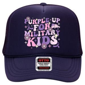 Purple Up For Military Cute Groovy Military Child Month High Crown Mesh Back Trucker Hat