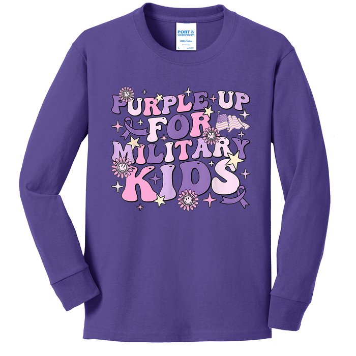 Purple Up For Military Cute Groovy Military Child Month Kids Long Sleeve Shirt