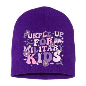 Purple Up For Military Cute Groovy Military Child Month Short Acrylic Beanie