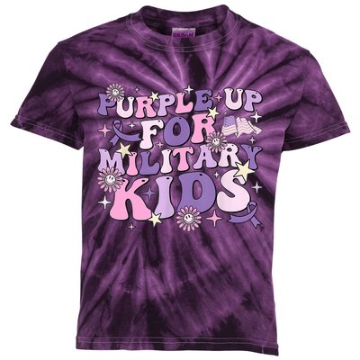 Purple Up For Military Cute Groovy Military Child Month Kids Tie-Dye T-Shirt