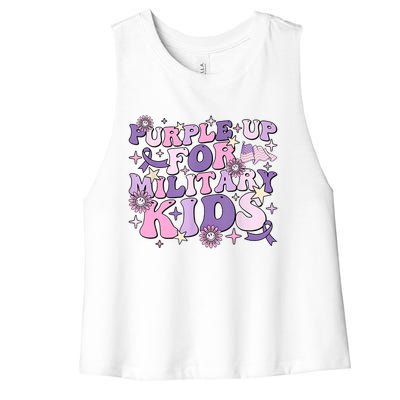 Purple Up For Military Cute Groovy Military Child Month Women's Racerback Cropped Tank