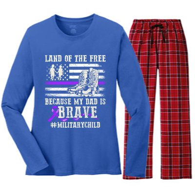 Purple Up For Military Land Of The Free My Dad Is Brave Gift Women's Long Sleeve Flannel Pajama Set 