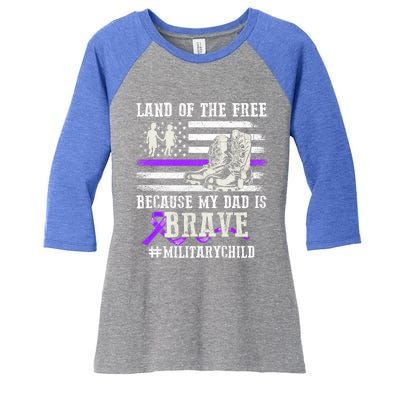 Purple Up For Military Land Of The Free My Dad Is Brave Gift Women's Tri-Blend 3/4-Sleeve Raglan Shirt