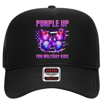 Purple Up For Military Military Child Month High Crown Mesh Back Trucker Hat