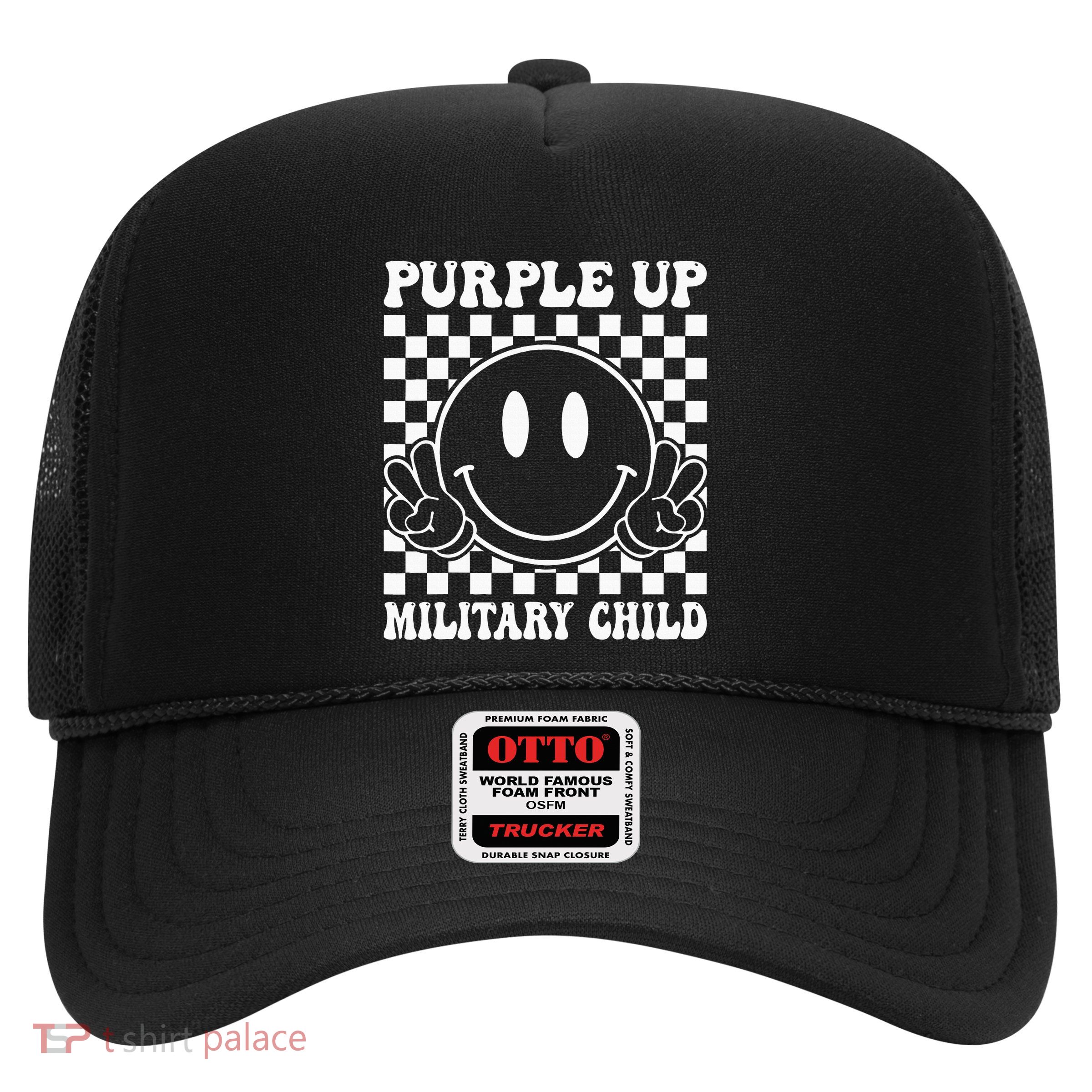 Purple Up For Military Groovy Military Child Month Trucker Hat