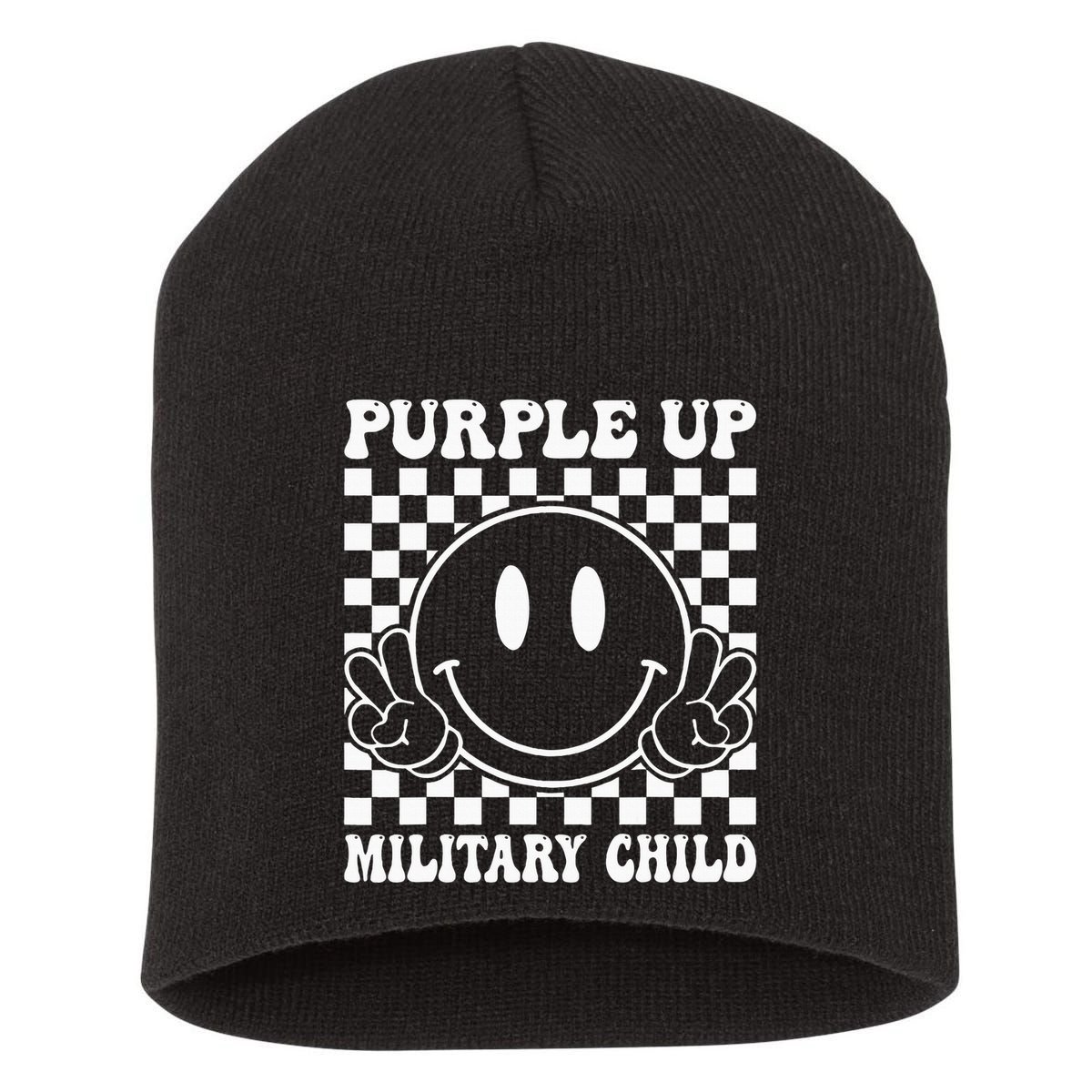 Purple Up For Military Groovy Military Child Month Short Acrylic Beanie