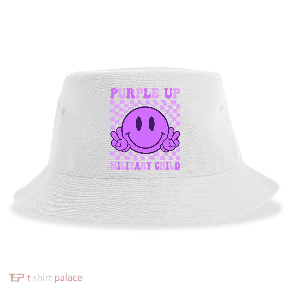 Purple Up For Military Military Child Smile Face  Sustainable Bucket Hat