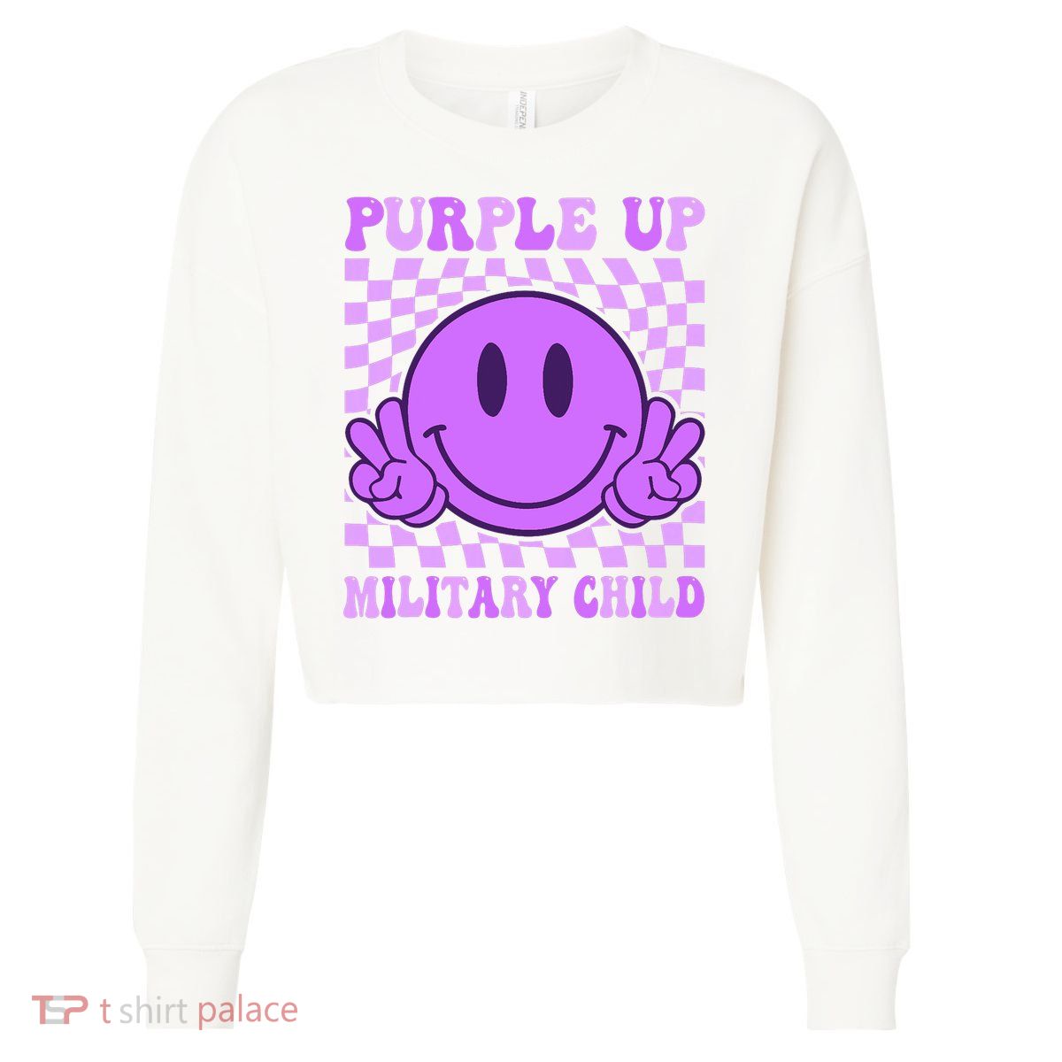 Purple Up For Military Military Child Smile Face  Cropped Pullover Crew