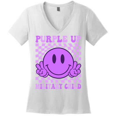 Purple Up For Military Military Child Smile Face  Women's V-Neck T-Shirt