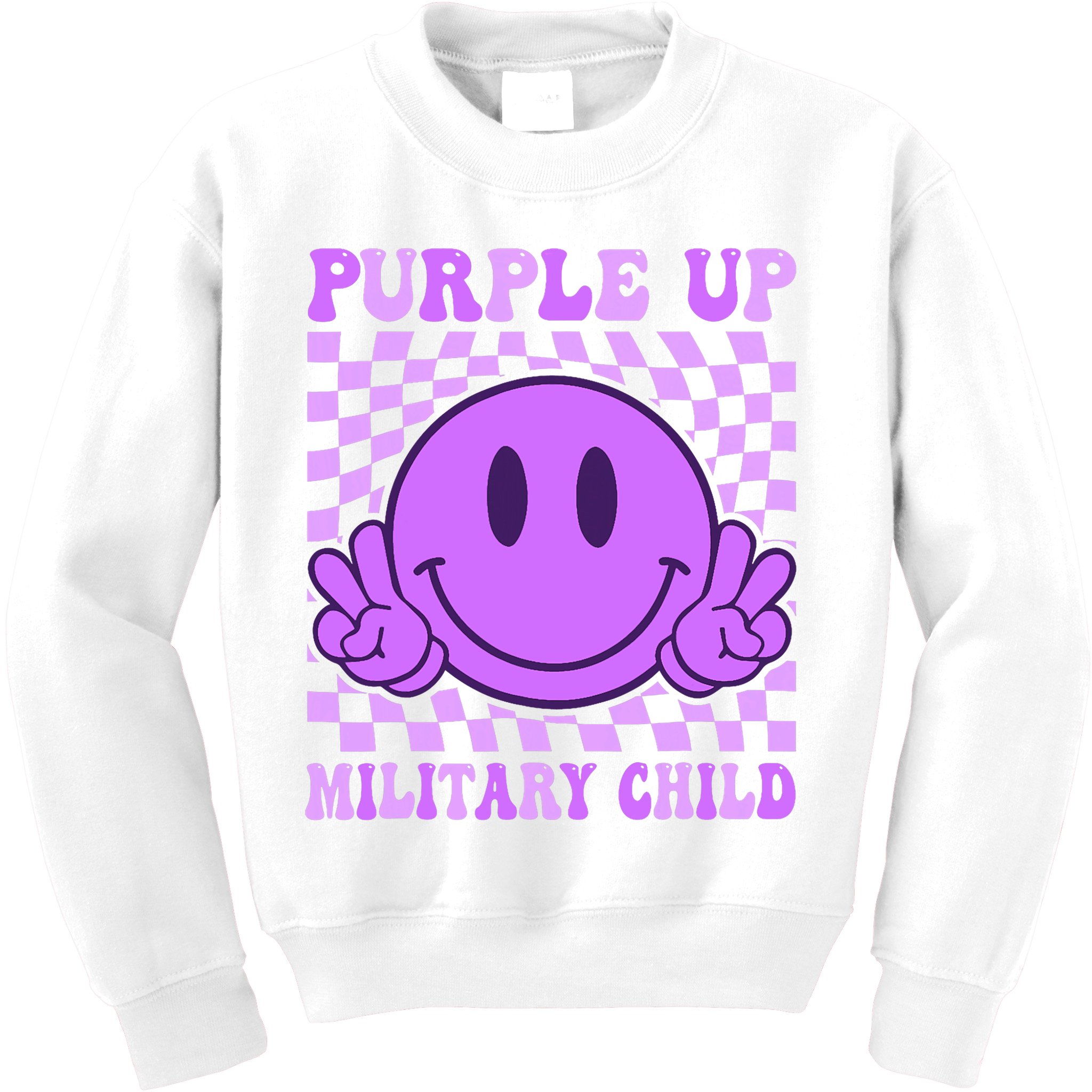 Purple Up For Military Military Child Smile Face  Kids Sweatshirt