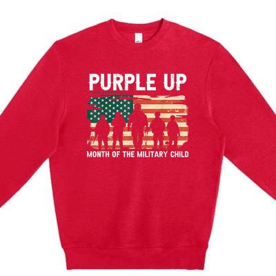 Purple Up For Military Kid Military Child Month US Flag Premium Crewneck Sweatshirt