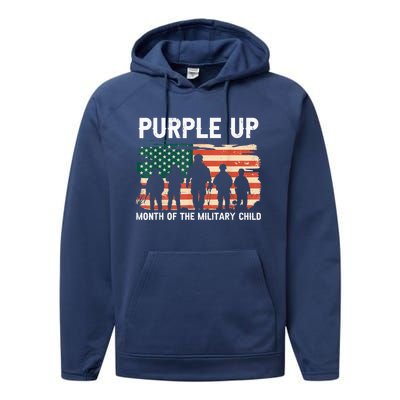 Purple Up For Military Kid Military Child Month US Flag Performance Fleece Hoodie