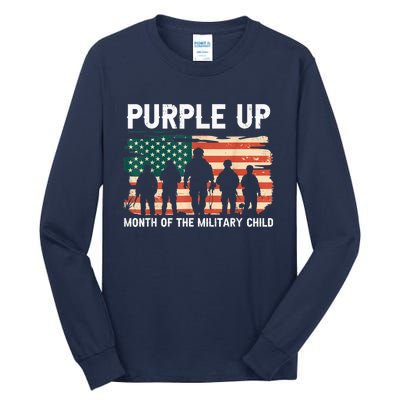 Purple Up For Military Kid Military Child Month US Flag Tall Long Sleeve T-Shirt