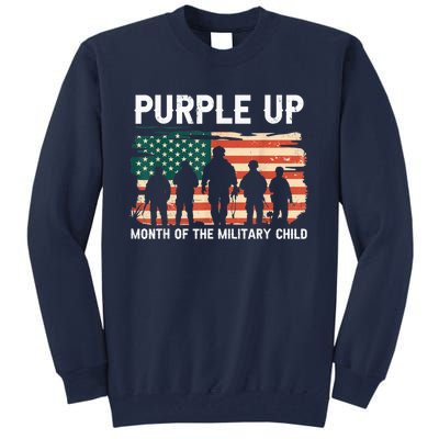 Purple Up For Military Kid Military Child Month US Flag Tall Sweatshirt